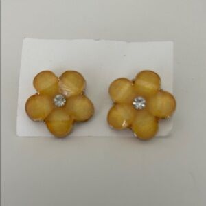 Chic Gold Flower Earrings with Crystal Center